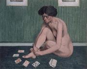Felix Vallotton Woman Playing solitaire,green room oil painting artist